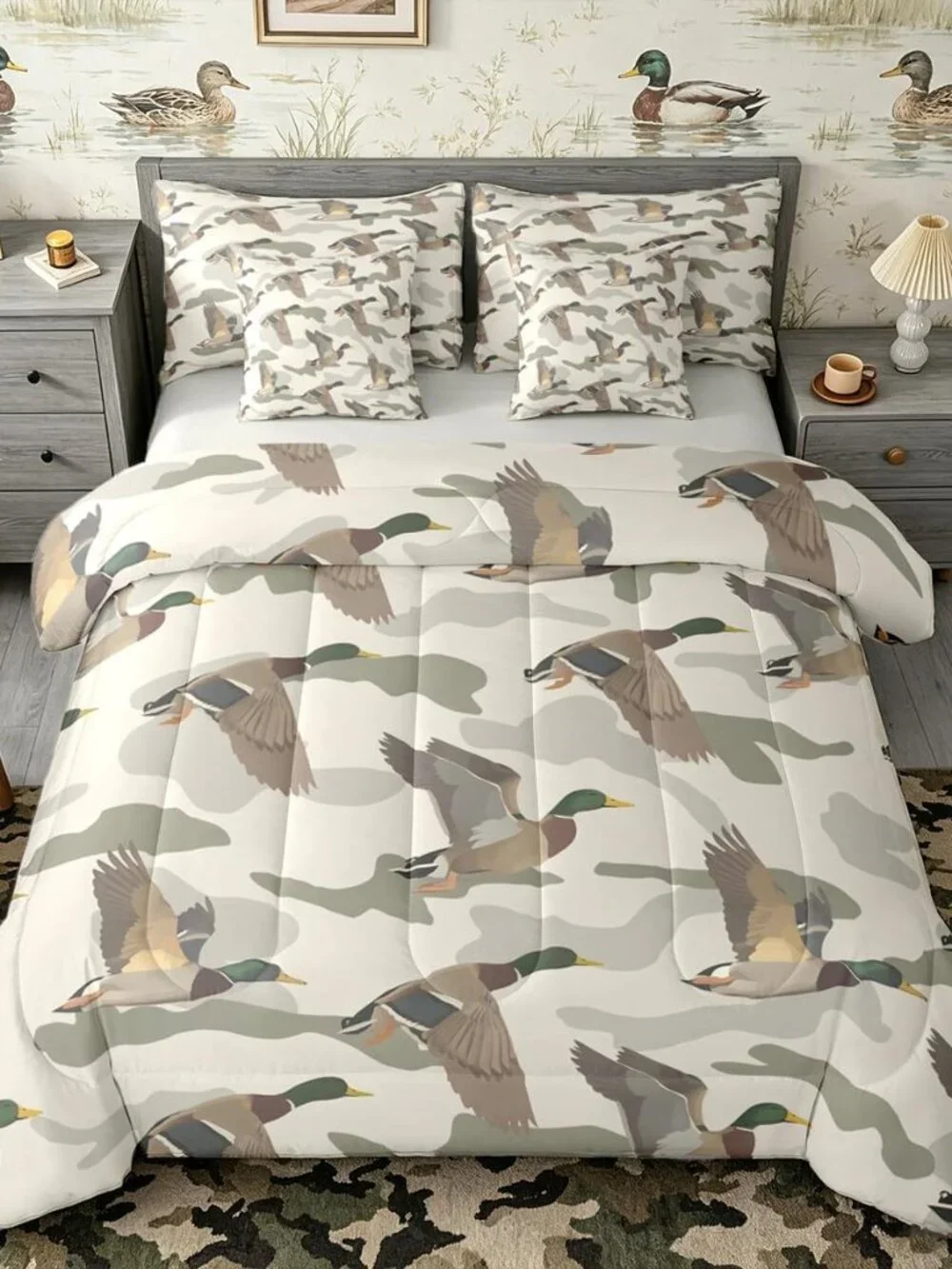 Wild Duck Camouflage Comforter Set Twin Size Kids Girls